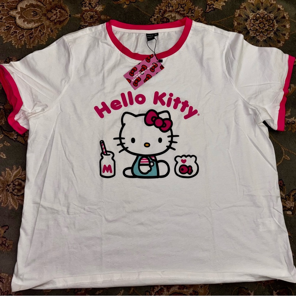SHEIN Hello Kitty White and Pink Short Sleeve Tee